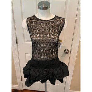 Maje Black Drop Waist Mini Dress Ruffles Lace, Size 36 / Small